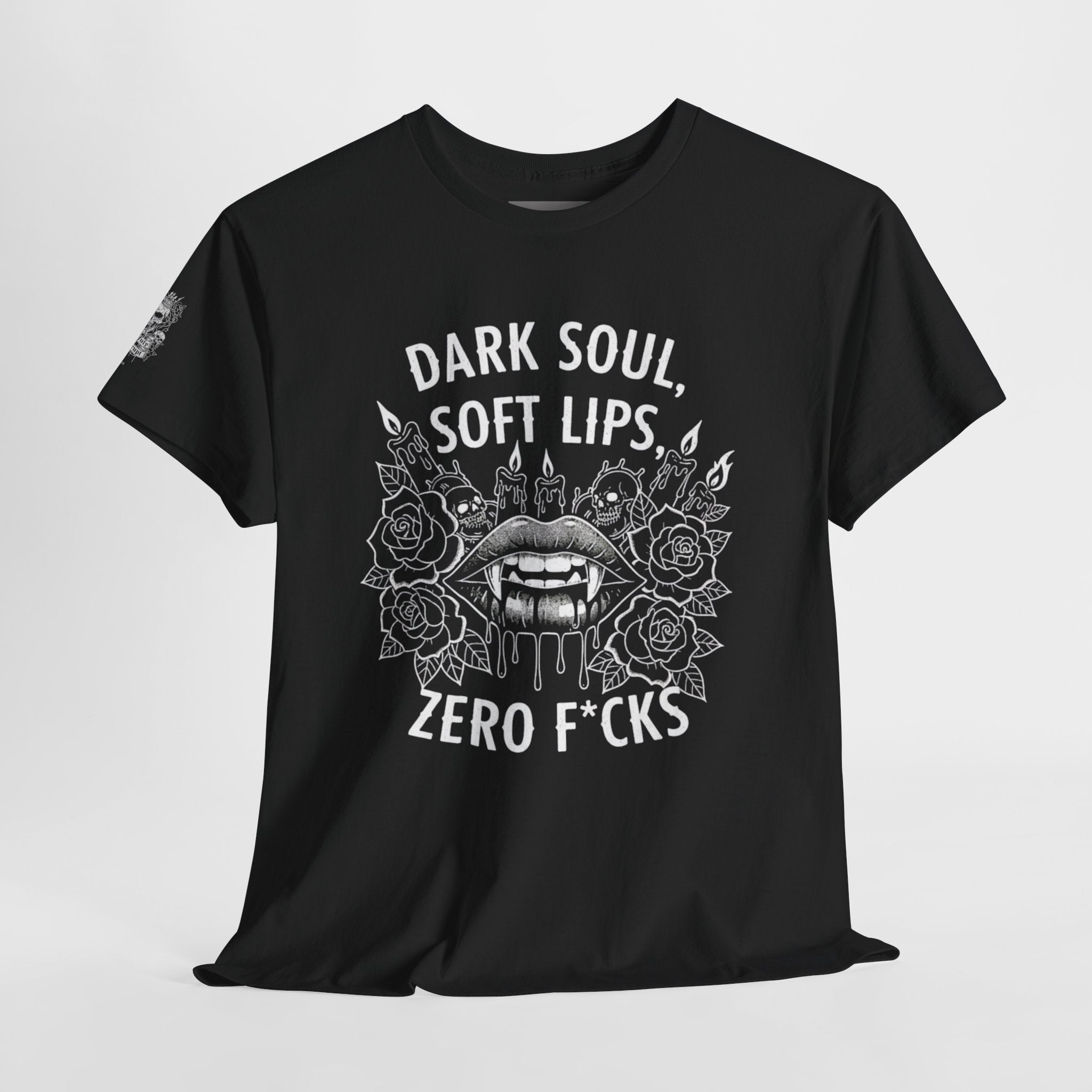Dark Soul Skull Tee — "Dark Soul, Soft Lips, Zero F*cks" Gothic Graphic T-Shirt