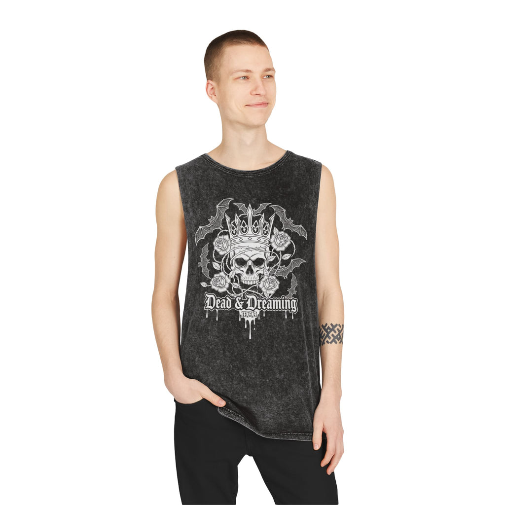 Skull Crown Tank Top — 'Dead & Dreaming' Stonewash Muscle Tee