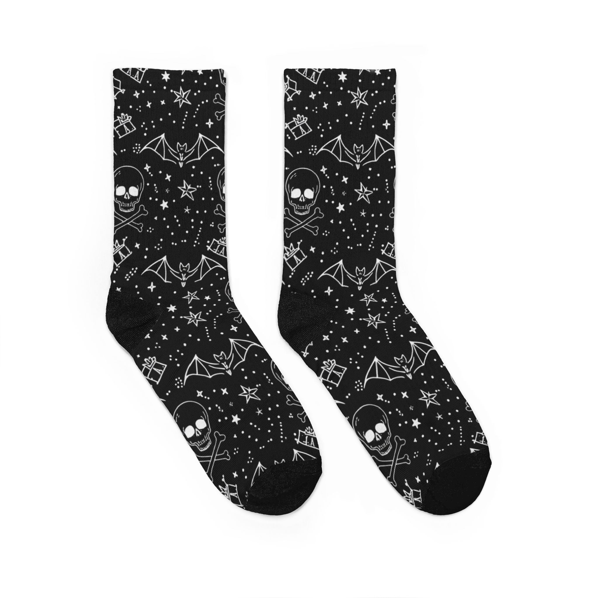Gothic Halloween Crew Socks — Skull, Bat & Moon Padded Socks