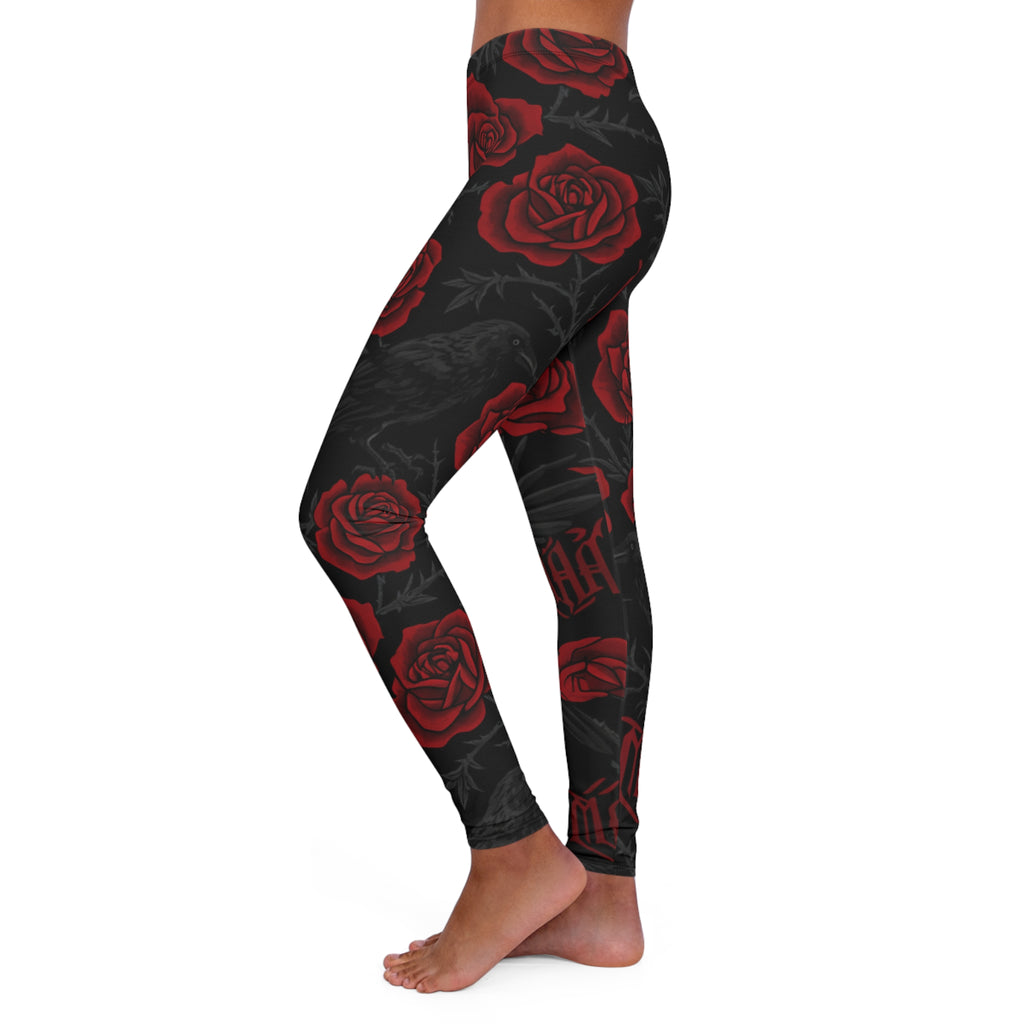 Red Roses Gothic Leggings — Women's Floral Tattoo-Style AOP Leggings
