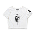 Skull Split Crop Tee — Dripping Half-Skull Graphic Women’s Top