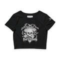 Crop Tee — "Dead & Dreaming" Skull Crown with Bat & Owl Gothic Design