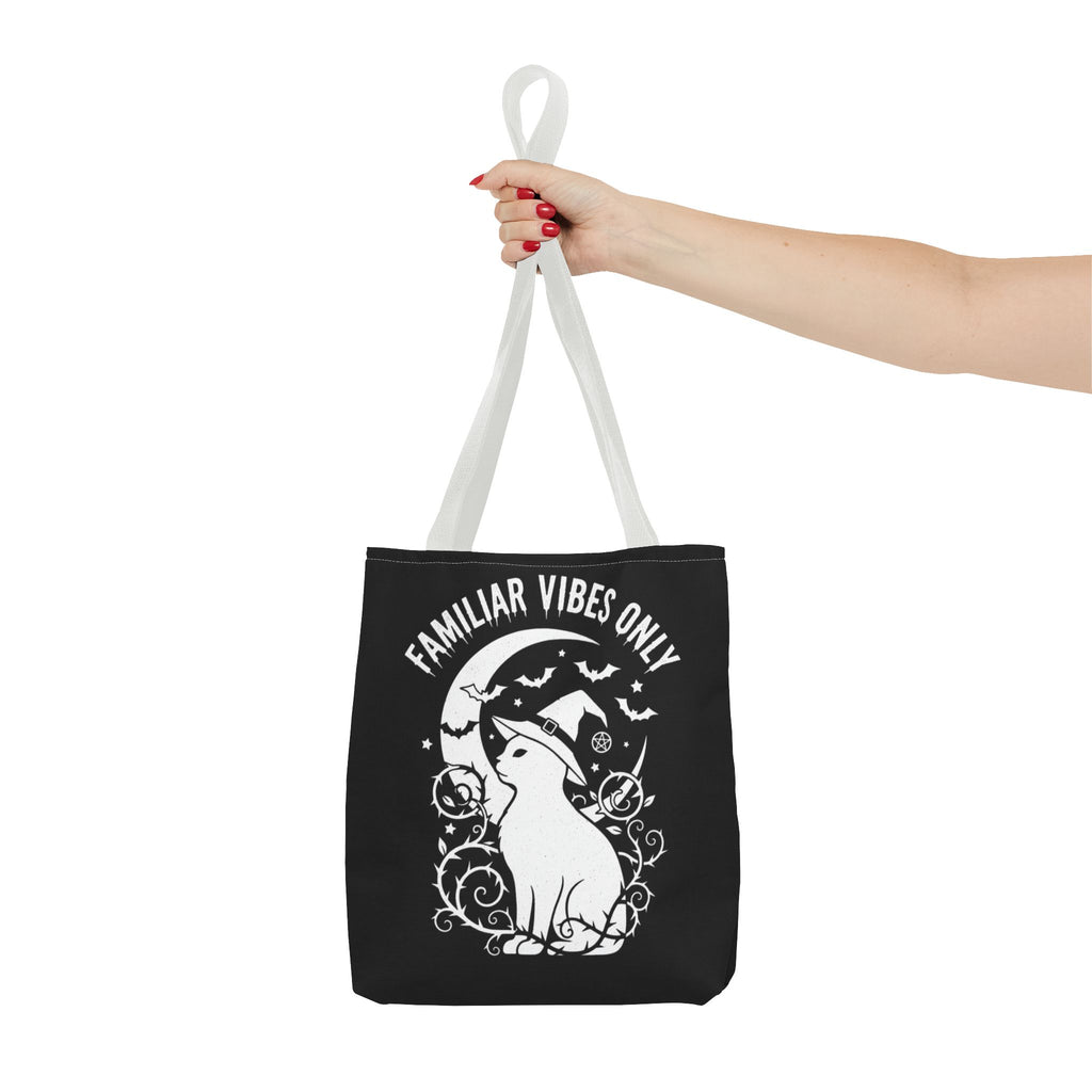 Witchy Cat Tote Bag — “Familiar Vibes Only” & M.A.A. Gothic Black Tote