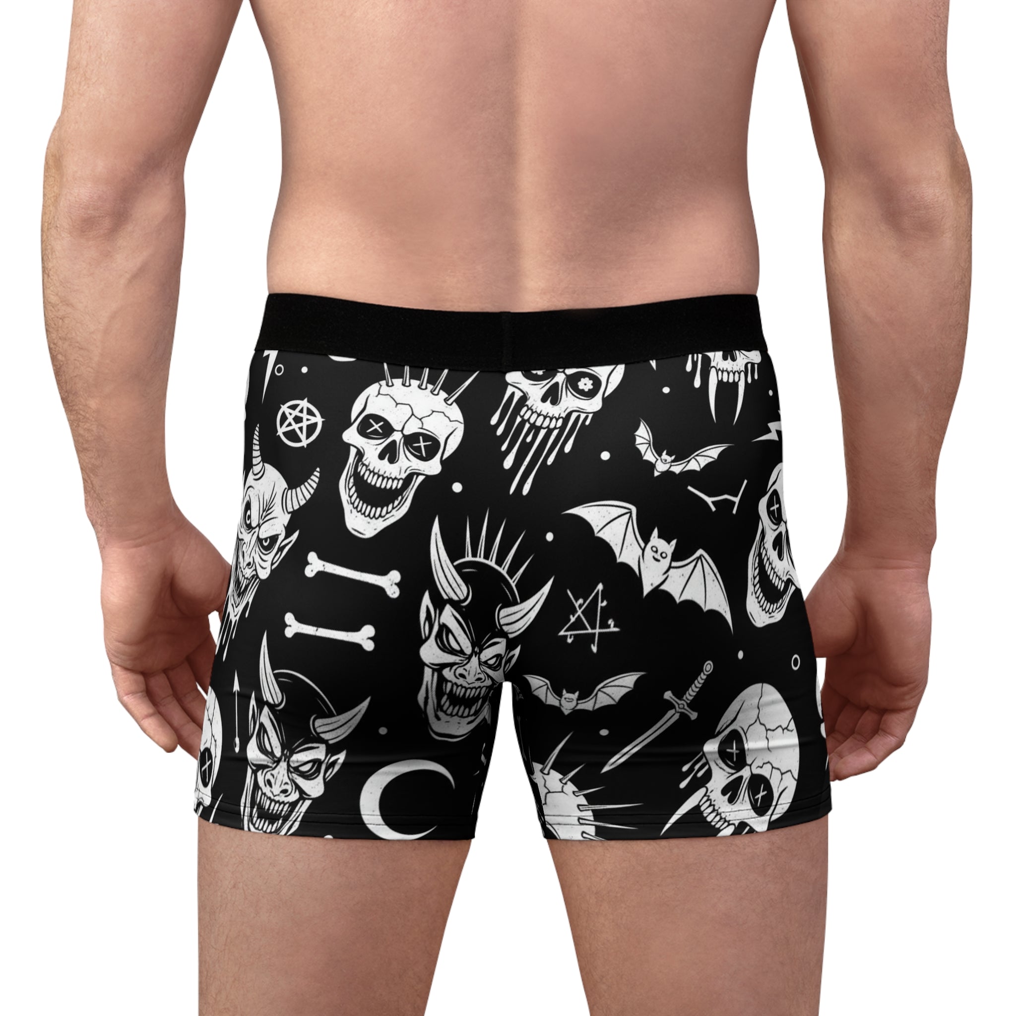 Gothic Skull & Lion Boxer Briefs — Dark Tattoo-Style All-Over Print