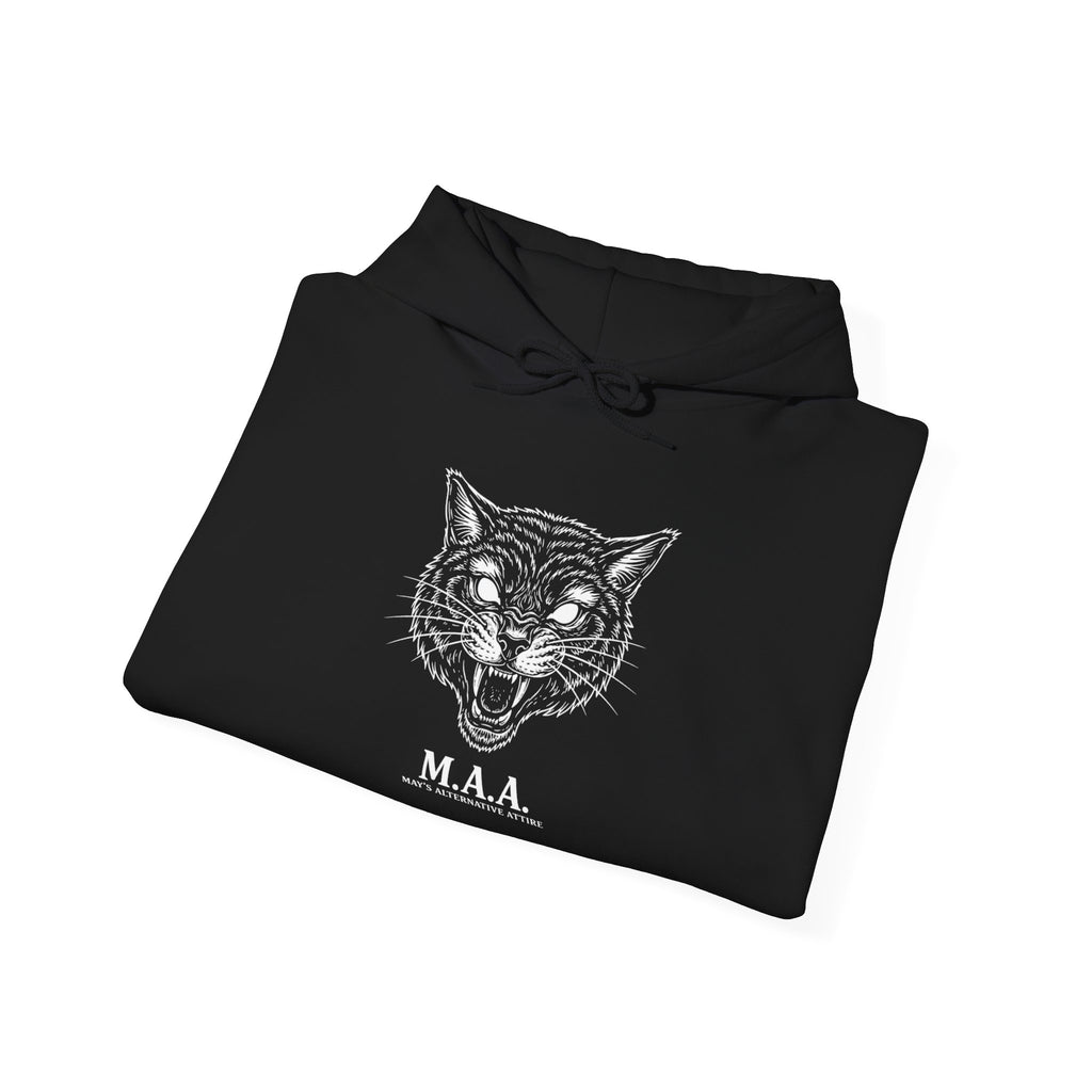 Tuxedo Cat Moon Hoodie — Black Graphic Hooded Sweatshirt | MAA Going Rogue Collection