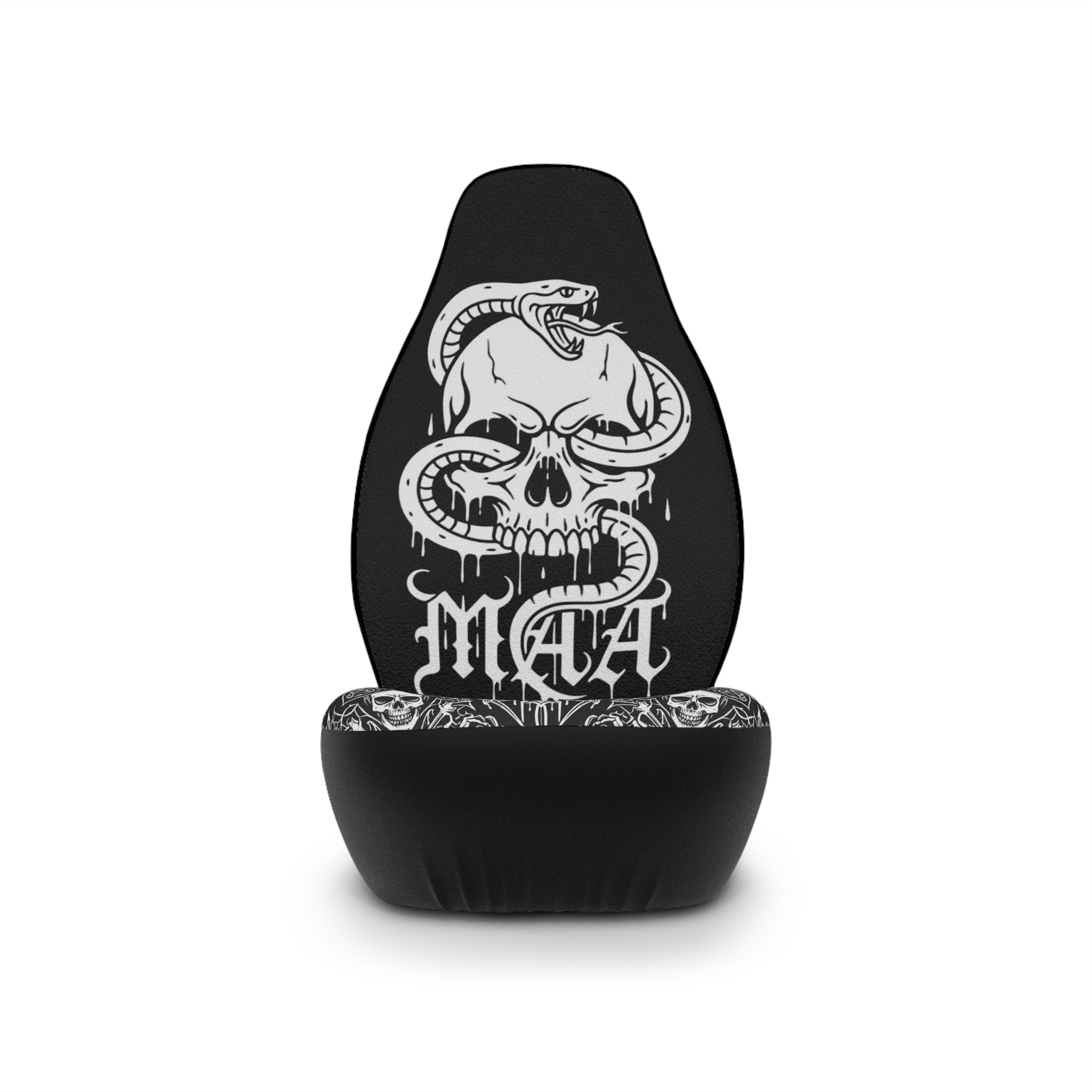 Skull & Snake Car Seat Covers — Gothic Black Auto Seat Protector ("MAA" Design)
