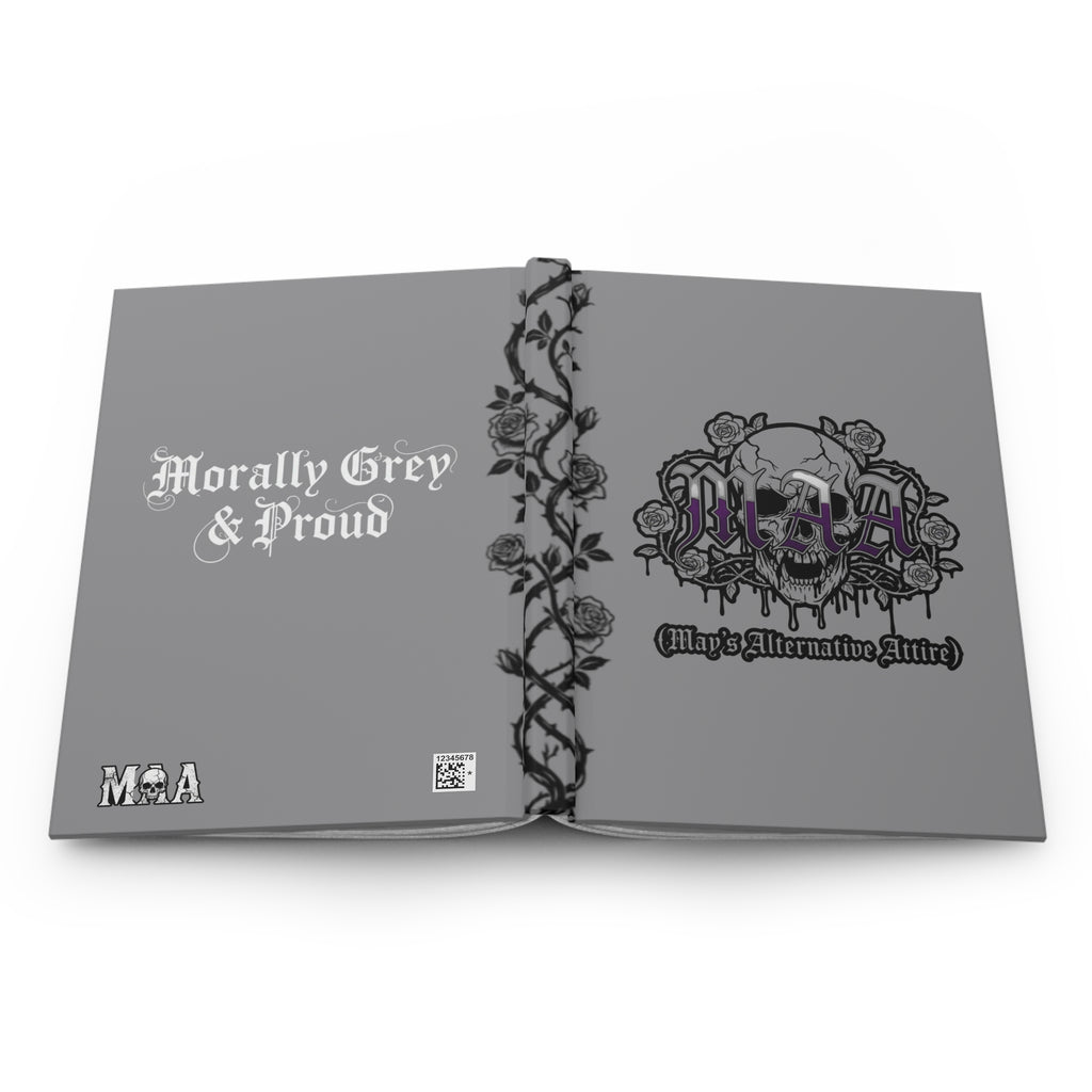 Morally Grey & Proud Hardcover Journal — Gothic Skull & Rose Notebook