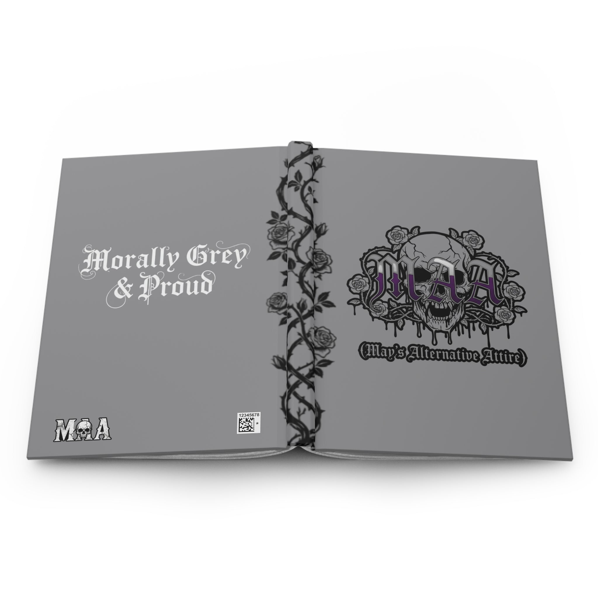 Morally Grey & Proud Hardcover Journal — Gothic Skull & Rose Notebook
