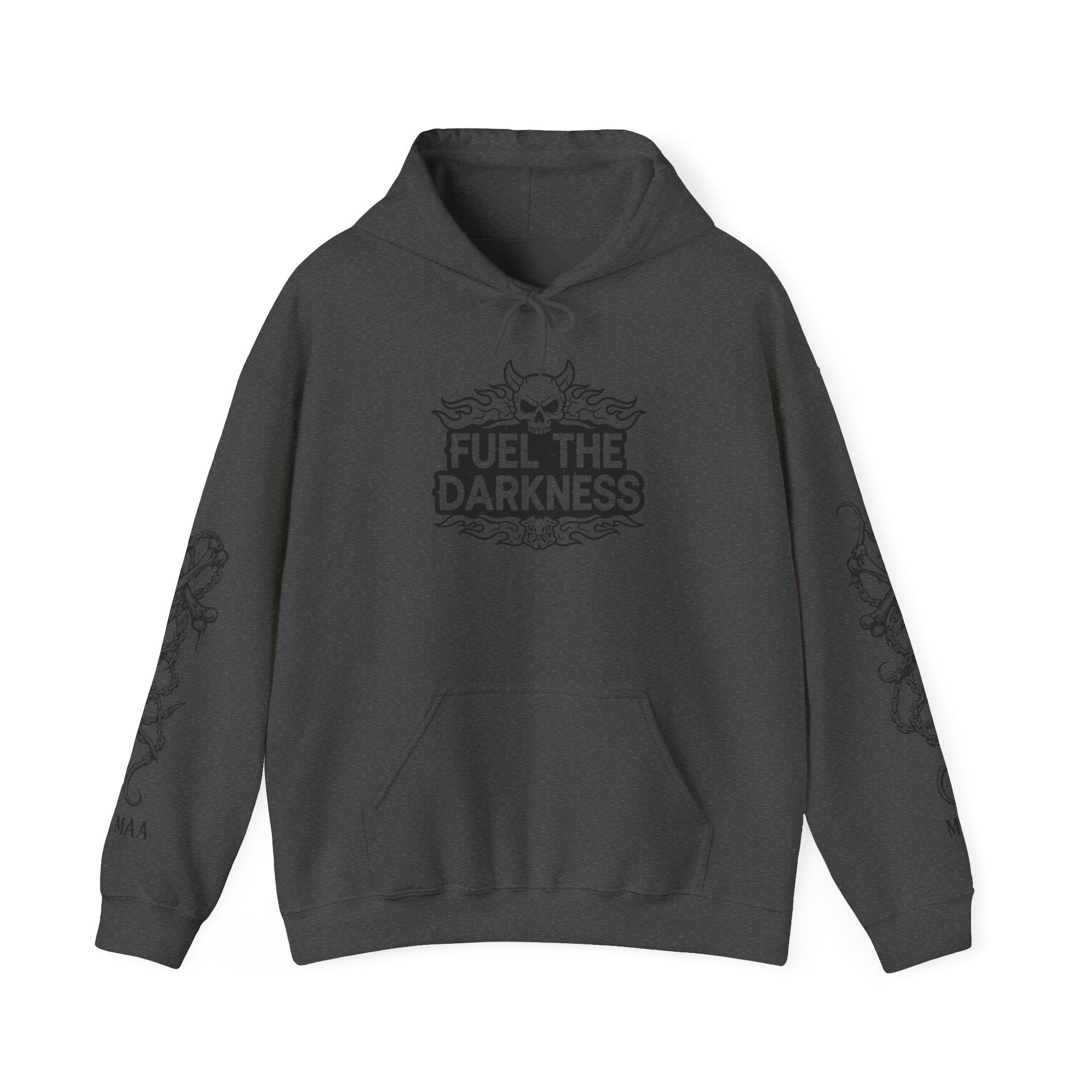 Fuel the Darkness Hoodie — Skull Flame Graphic Pullover