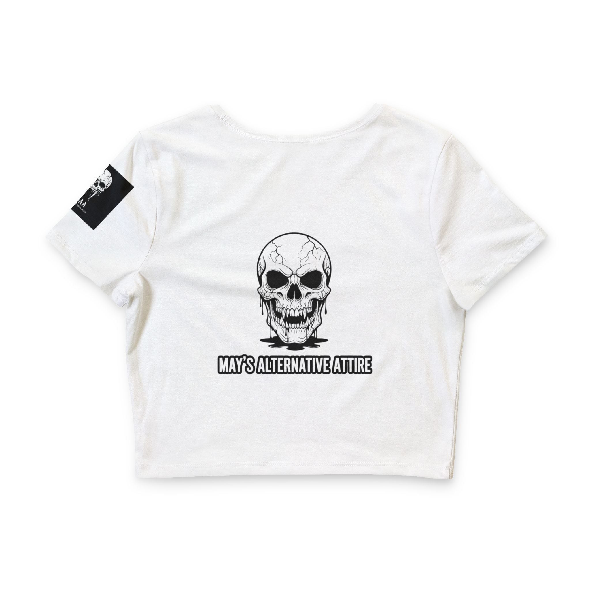 Skull Split Crop Tee — Dripping Half-Skull Graphic Women’s Top