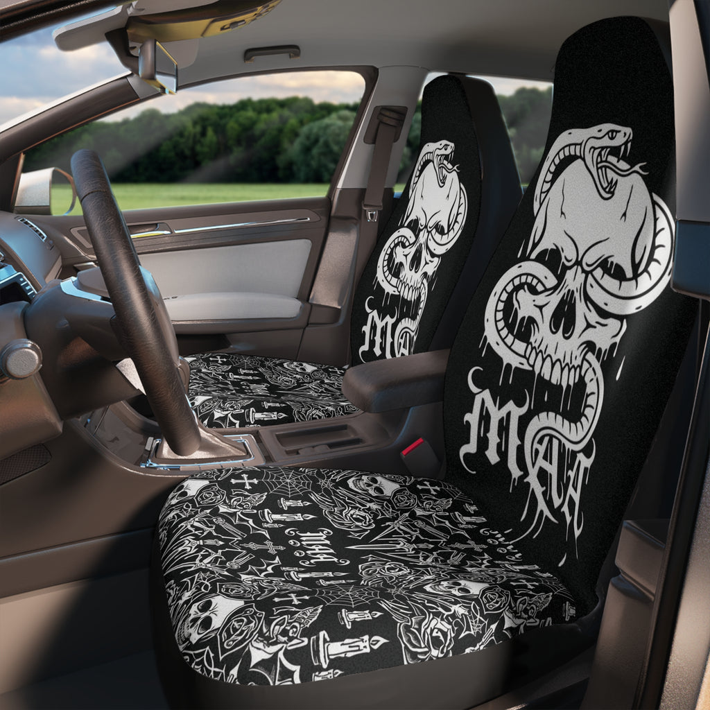 Skull & Snake Car Seat Covers — Gothic Black Auto Seat Protector ("MAA" Design)