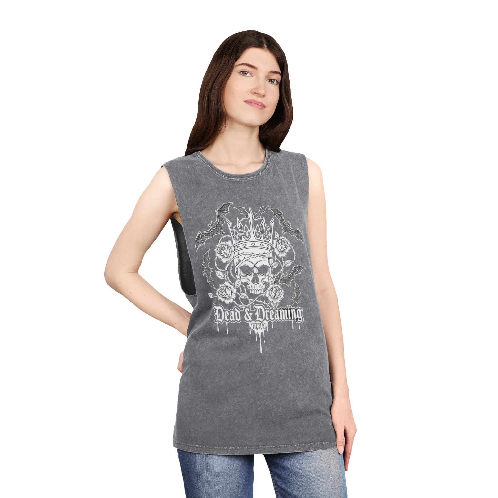 Skull Crown Tank Top — 'Dead & Dreaming' Stonewash Muscle Tee
