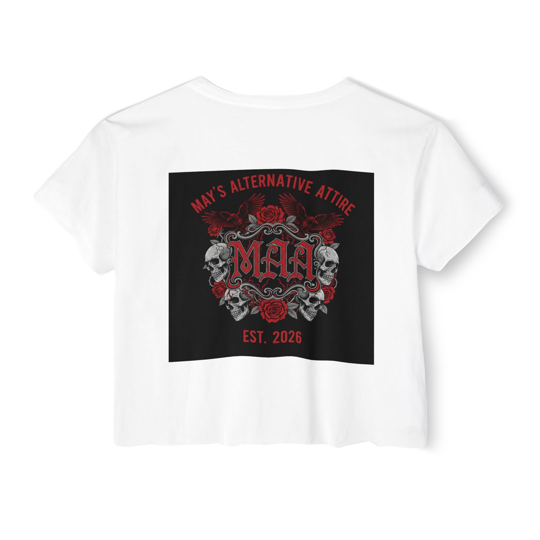 Women's Festival Crop Top — MAA Gothic Skull & Rose Crop Top (May's Alternative Attire)