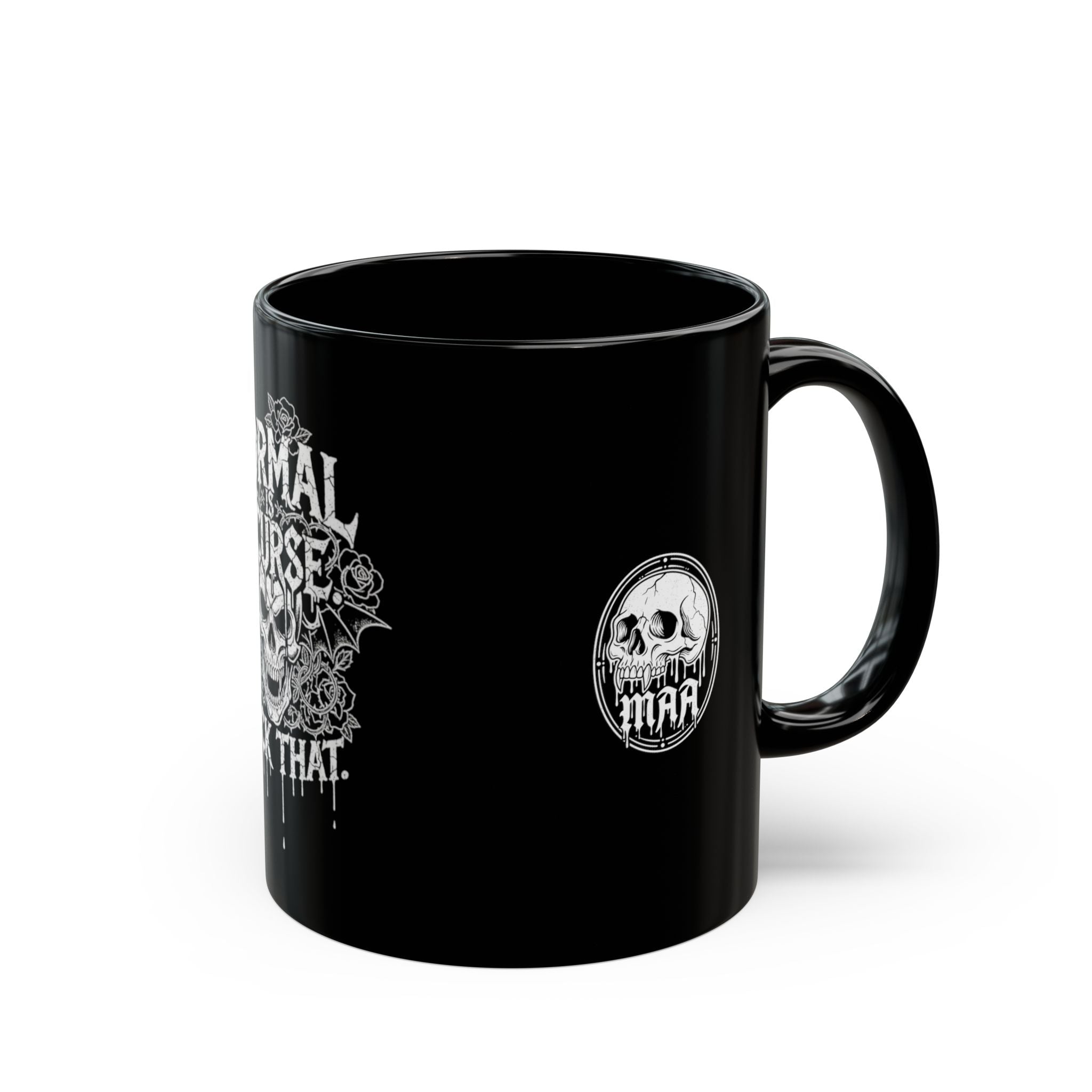 Black Skull Mug – “Normal Is a Curse, F*ck That” Gothic Coffee Cup