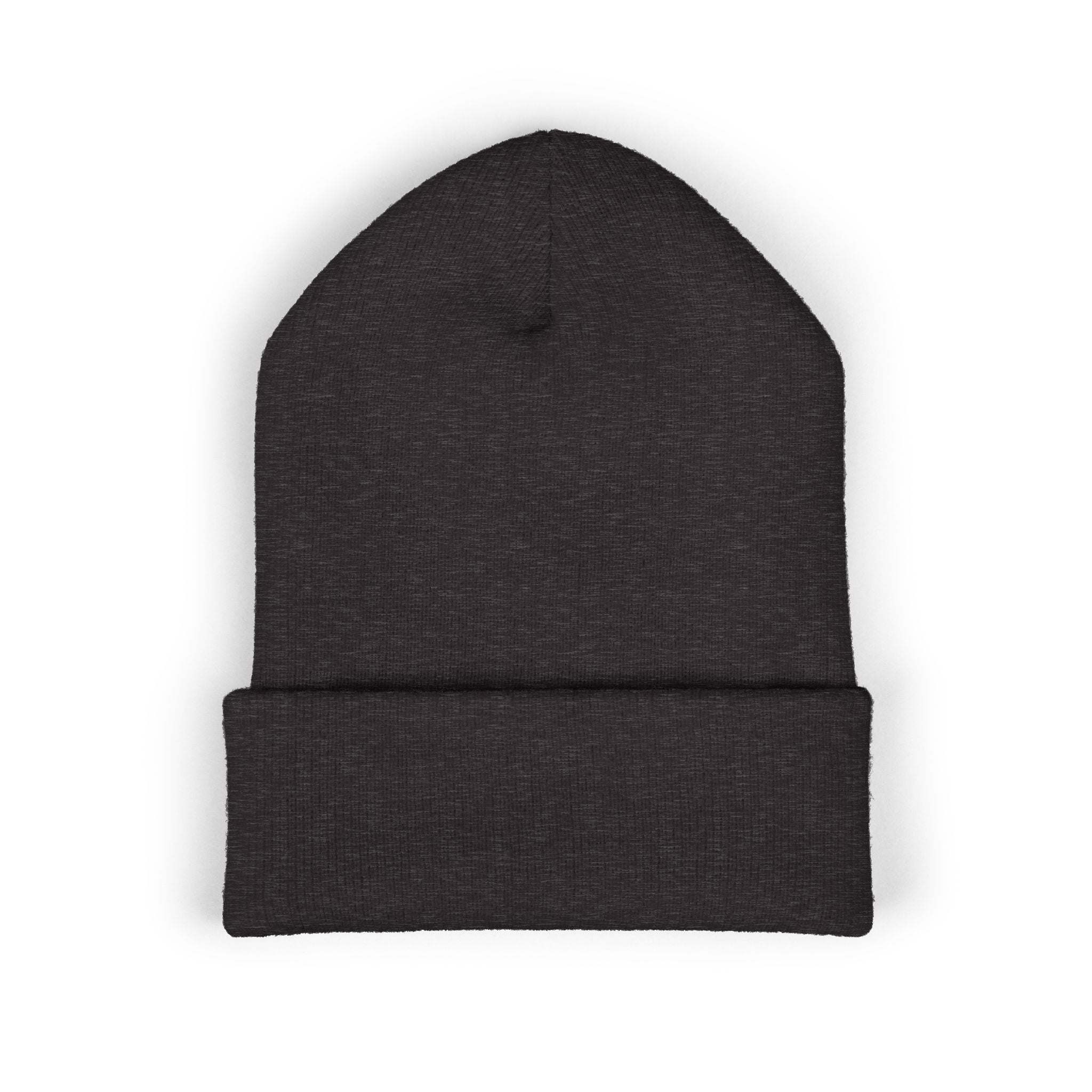 Embroidered Gothic "Maa" Cuffed Beanie — Black Drip Lettering Knit Hat