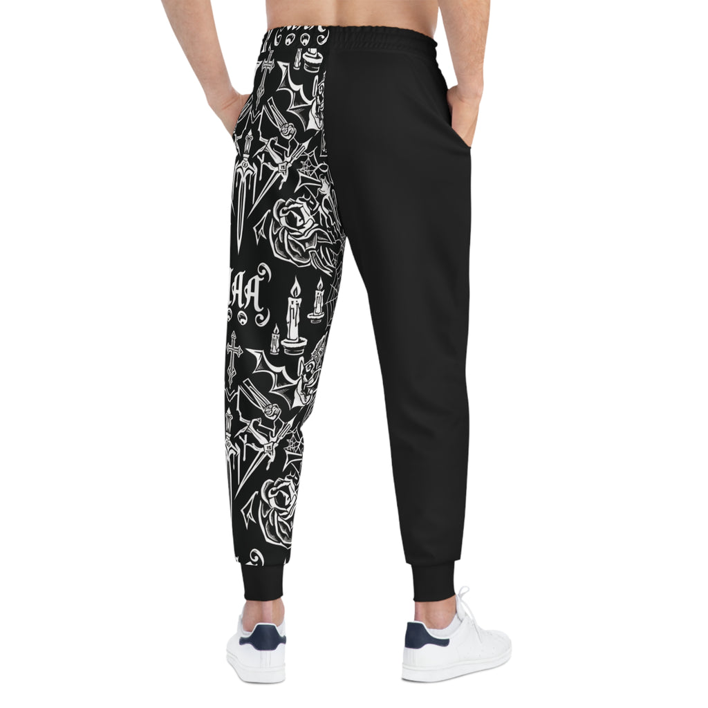 Skull & Roses Athletic Joggers — Gothic Black Graphic Sweatpants