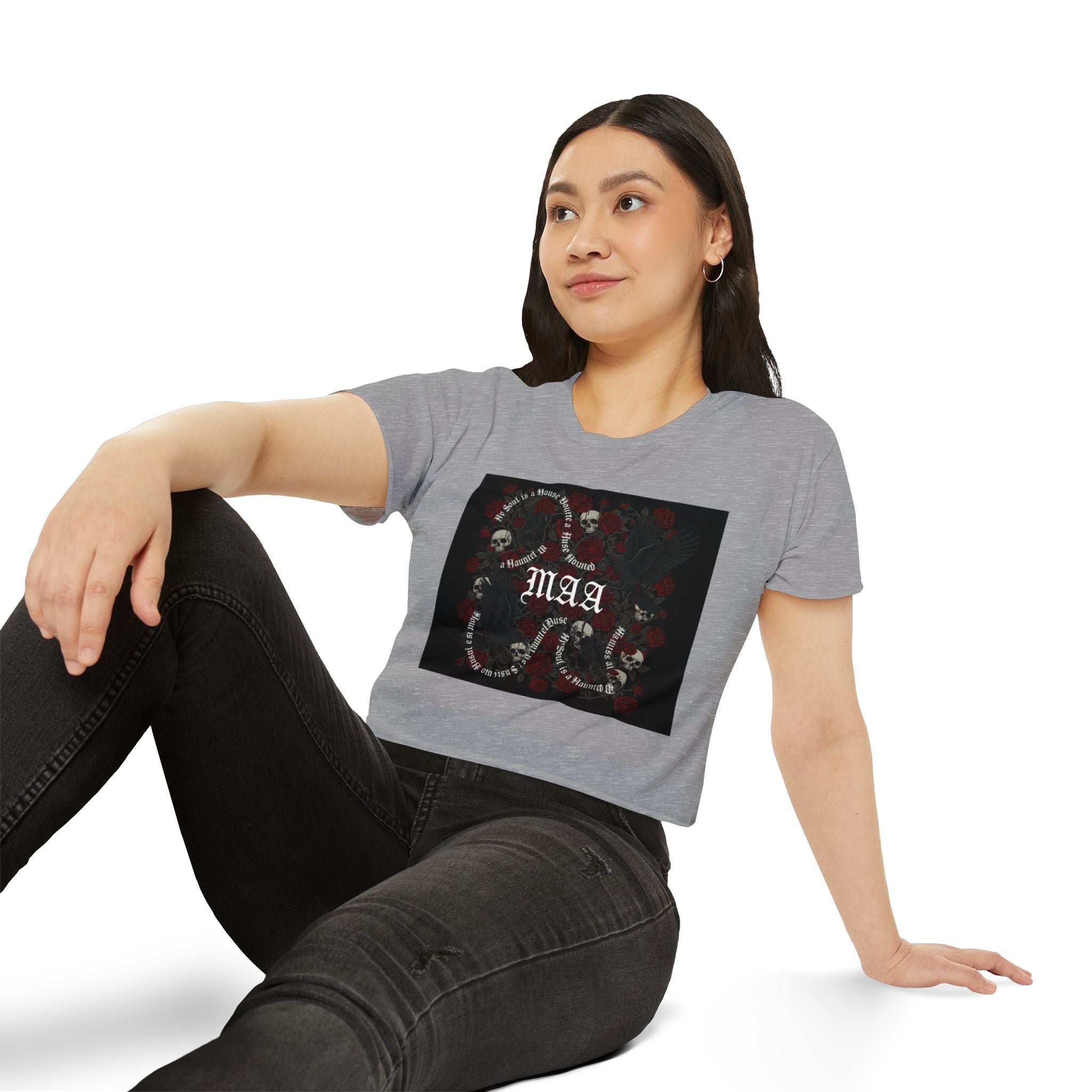 Women's Festival Crop Top — MAA Gothic Skull & Rose Crop Top (May's Alternative Attire)