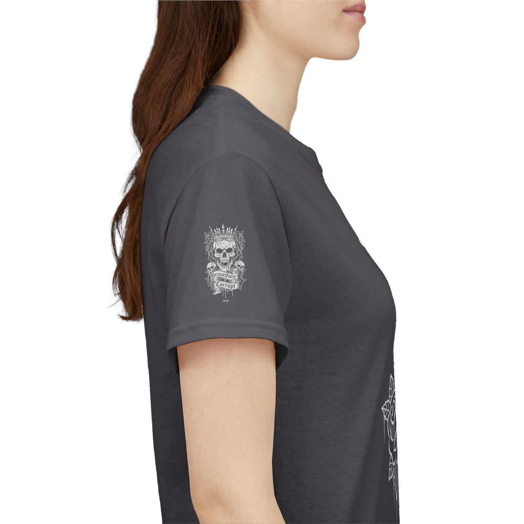 Skull Rose Graphic Tee — "Too Pretty to Be This F*cked Up" Gothic Punk T‑Shirt