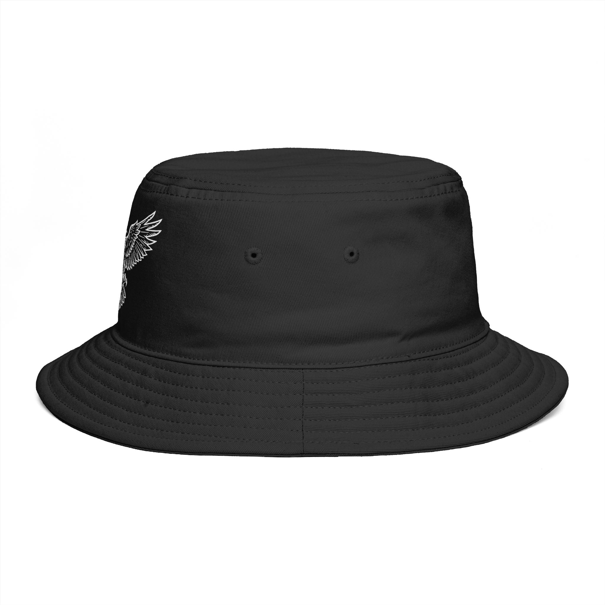 Bucket Hat - White Winged Skull Graphic Embroidered Bucket Hat
