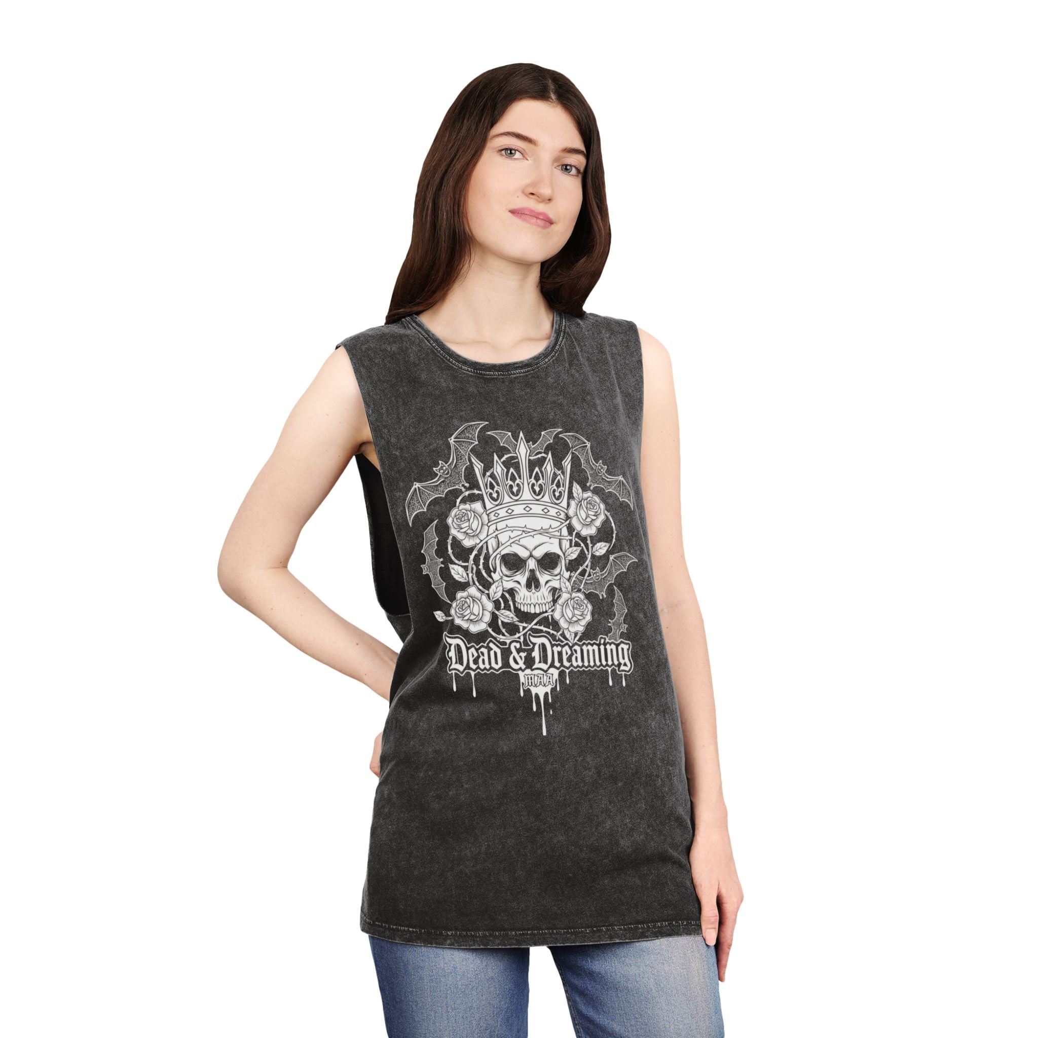Skull Crown Tank Top — 'Dead & Dreaming' Stonewash Muscle Tee