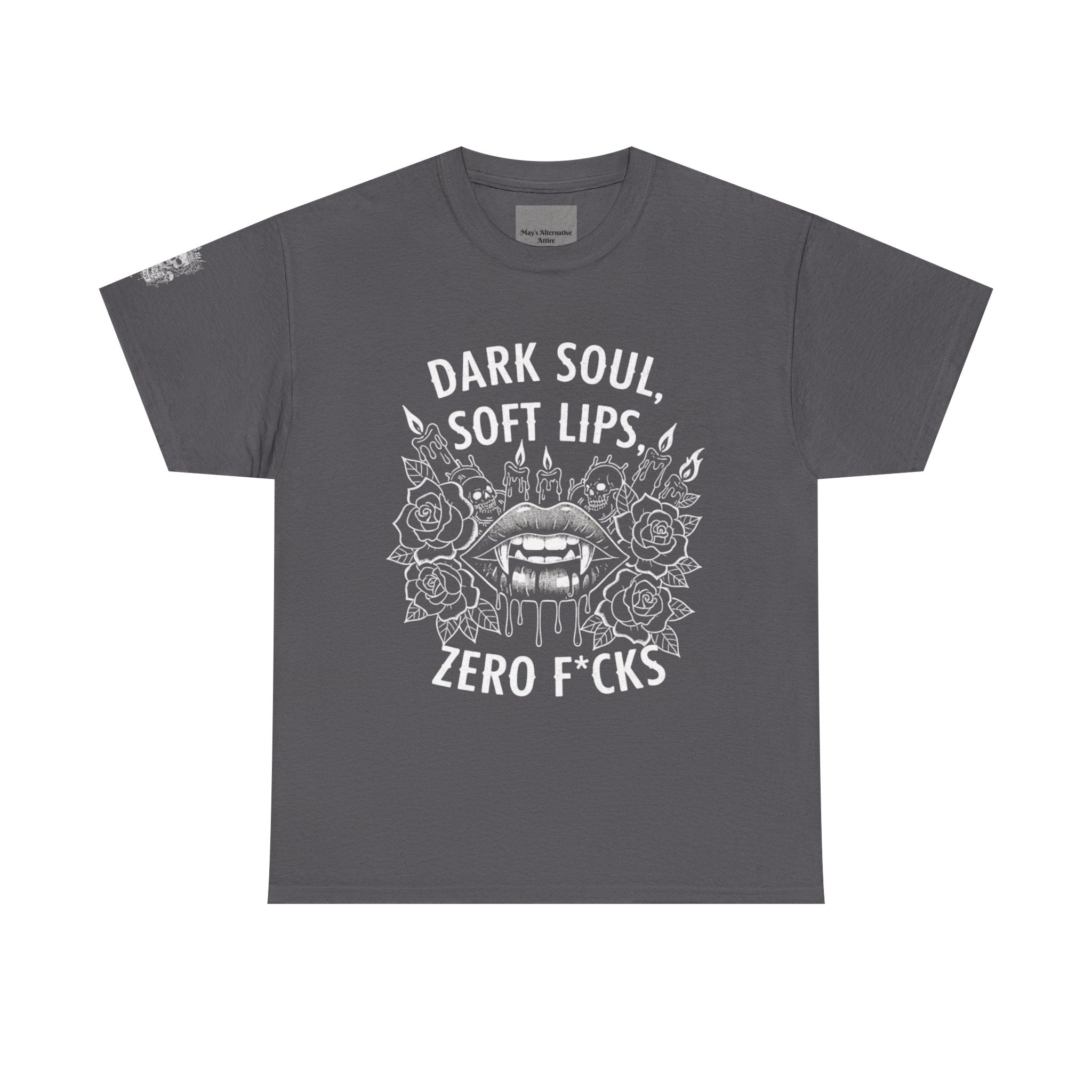 Dark Soul Skull Tee — "Dark Soul, Soft Lips, Zero F*cks" Gothic Graphic T-Shirt