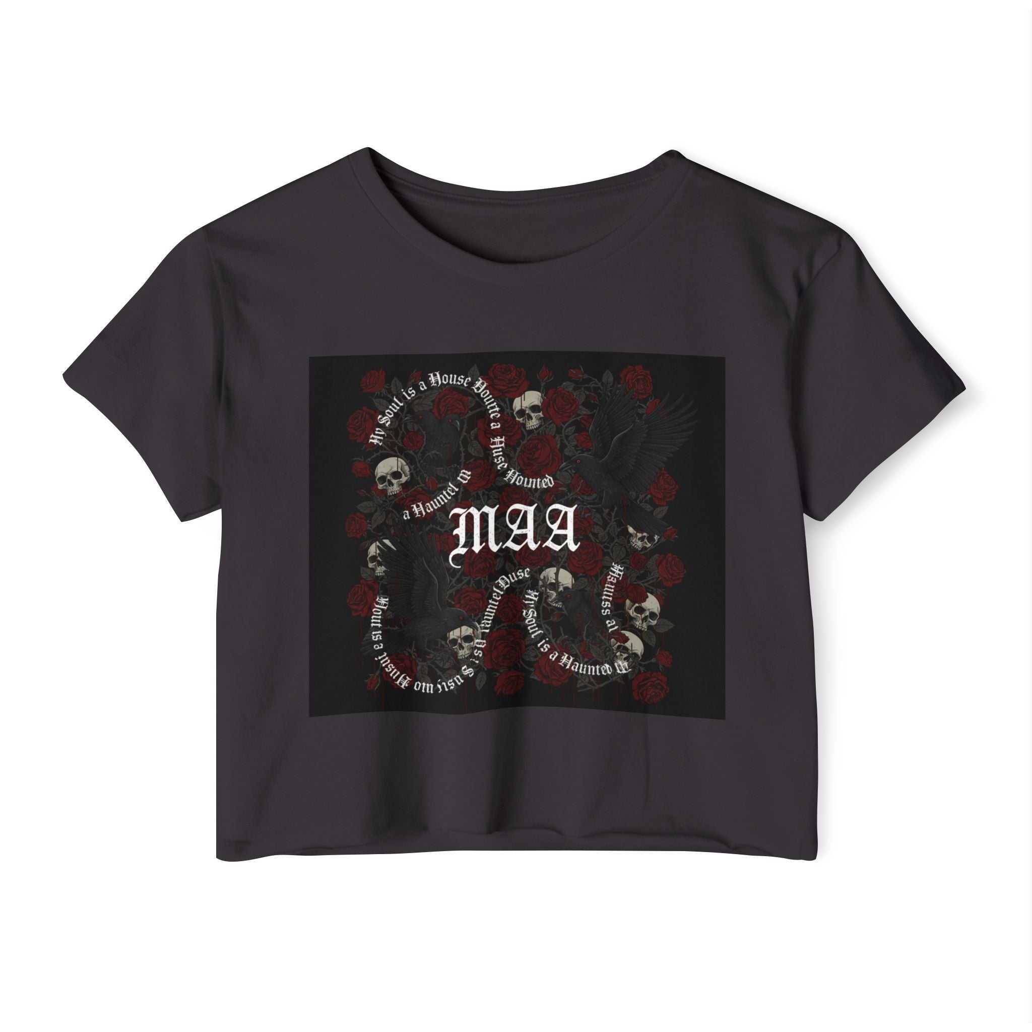Women's Festival Crop Top — MAA Gothic Skull & Rose Crop Top (May's Alternative Attire)