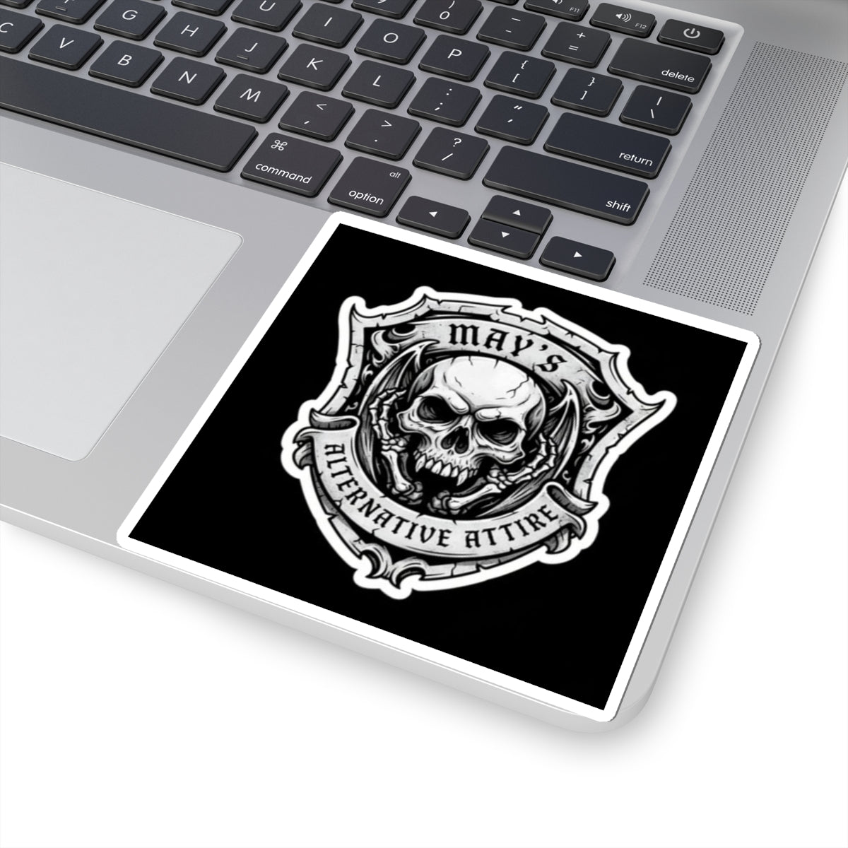 Skull Crest Kiss-Cut Sticker — "May's Alternative Attire" Gothic Laptop Decal