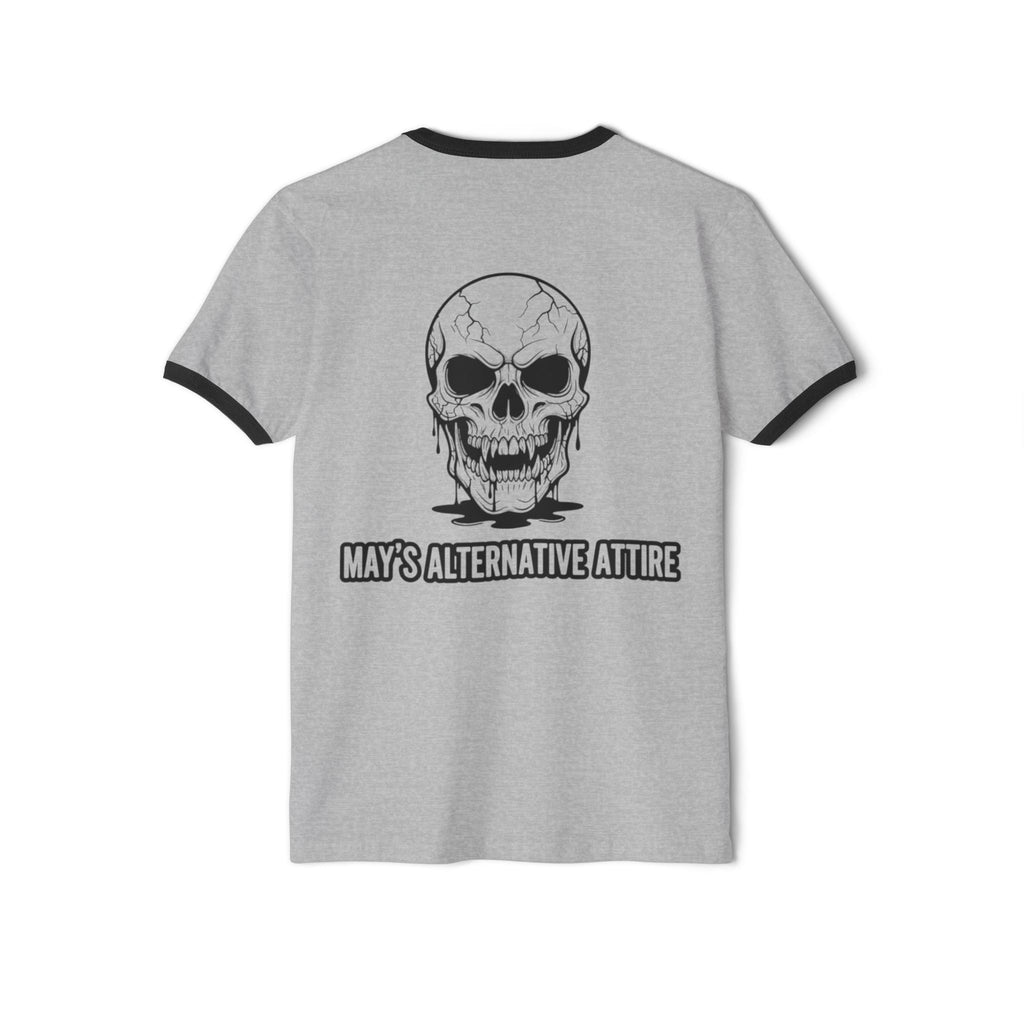 Ringer T-Shirt — “Tuxedo Chaos” Cat & Skull Graphic Retro Goth Tee