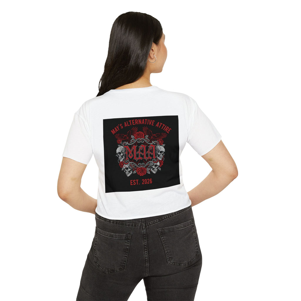 Women's Festival Crop Top — MAA Gothic Skull & Rose Crop Top (May's Alternative Attire)