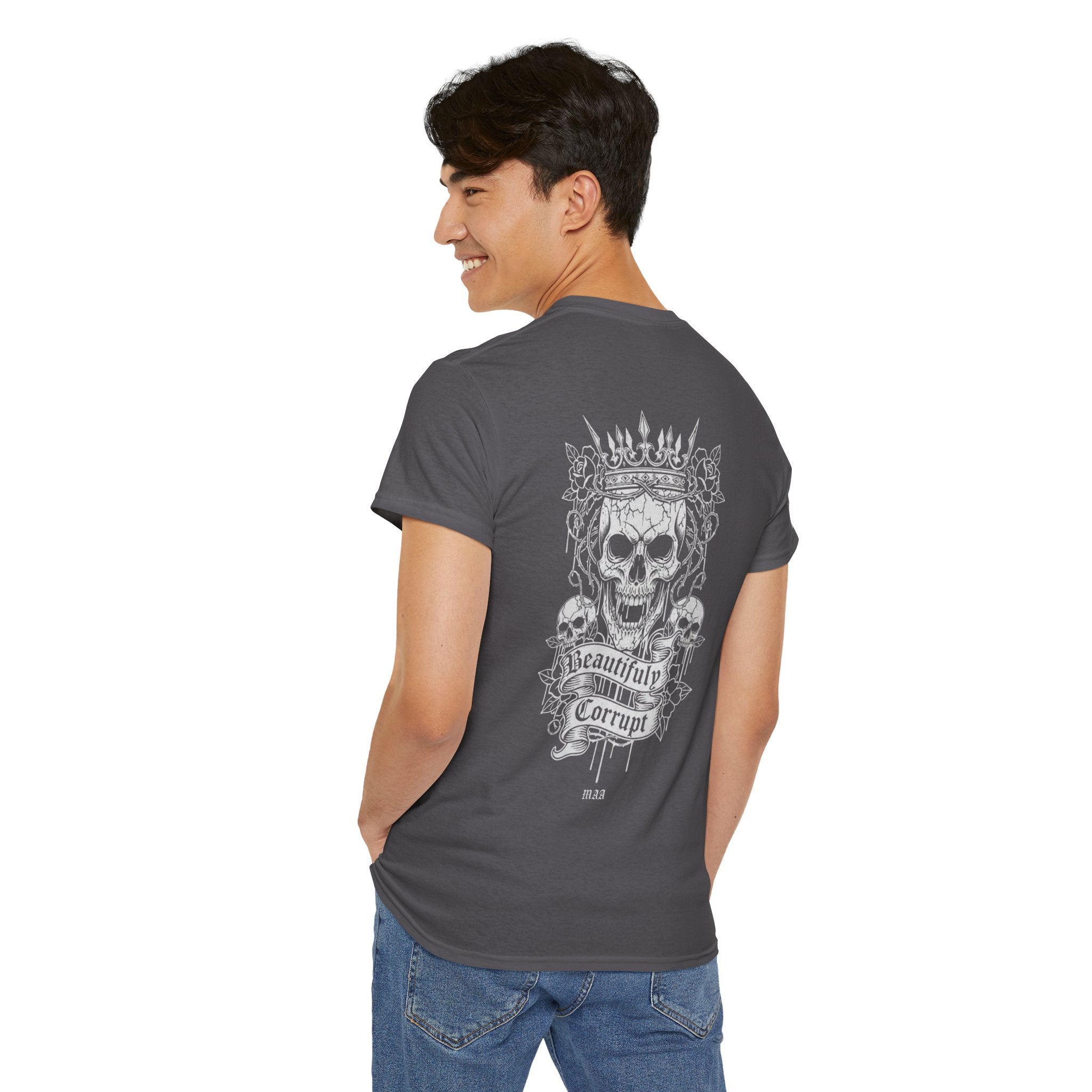 Skull Rose Graphic Tee — "Too Pretty to Be This F*cked Up" Gothic Punk T‑Shirt