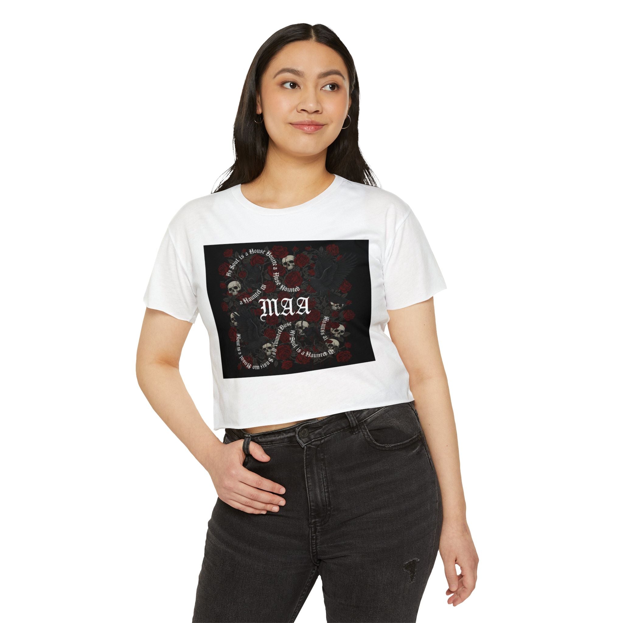 Women's Festival Crop Top — MAA Gothic Skull & Rose Crop Top (May's Alternative Attire)