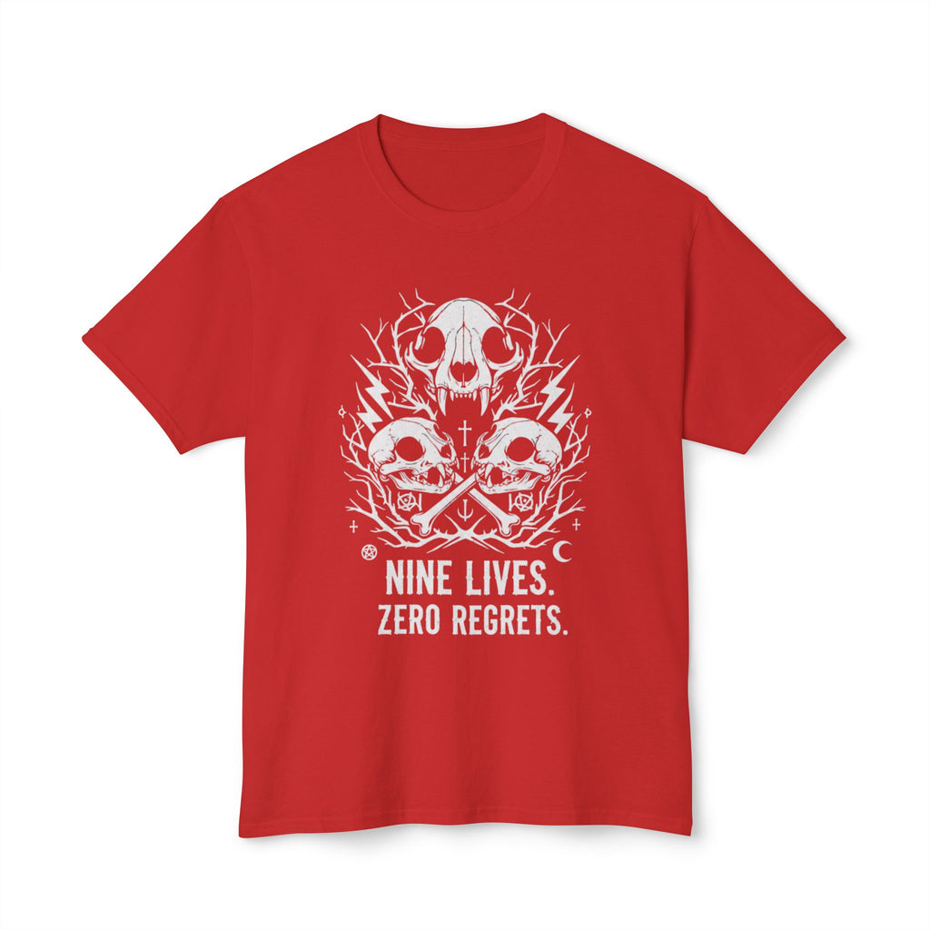 Nine Lives, Zero Regrets Cat Skull Tee — Gothic Graphic T-Shirt