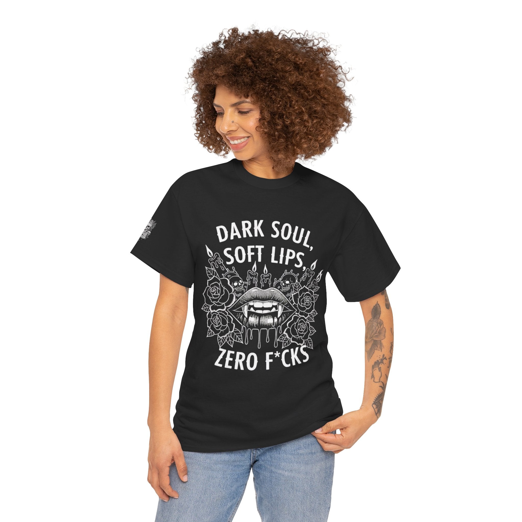 Dark Soul Skull Tee — "Dark Soul, Soft Lips, Zero F*cks" Gothic Graphic T-Shirt