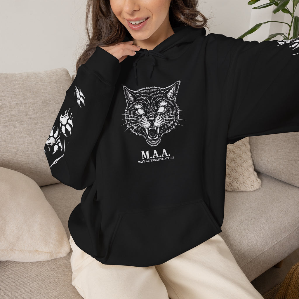 Tuxedo Cat Moon Hoodie — Black Graphic Hooded Sweatshirt | MAA Going Rogue Collection