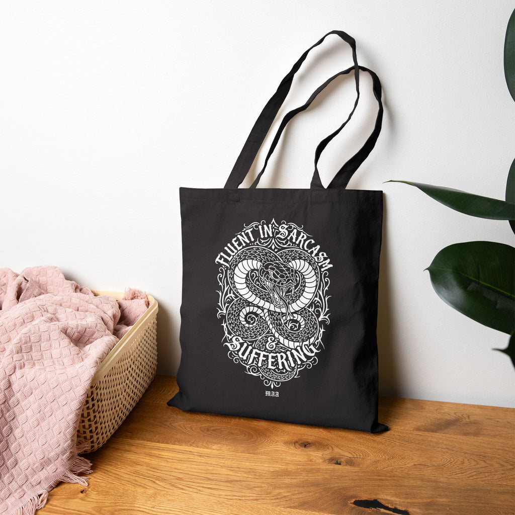 Fluent in Sarcasm & Suffering — Canvas Tote Bag