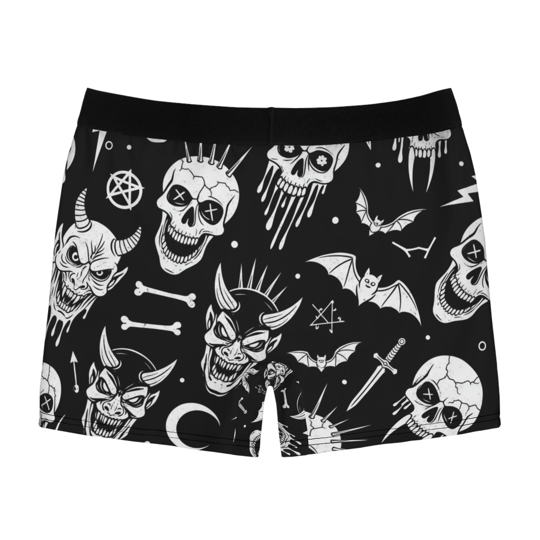 Gothic Skull & Lion Boxer Briefs — Dark Tattoo-Style All-Over Print