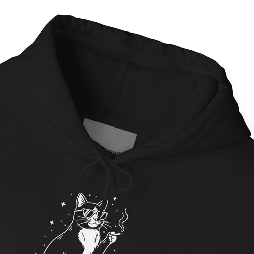 Cat Knows Hoodie — Black Graphic Cat Pullover with Paw Sleeve Prints