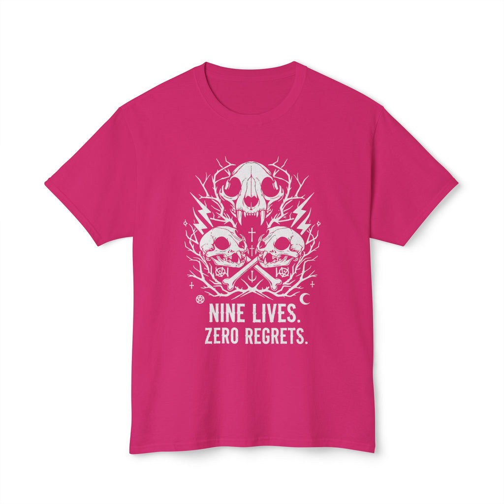 Nine Lives, Zero Regrets Cat Skull Tee — Gothic Graphic T-Shirt