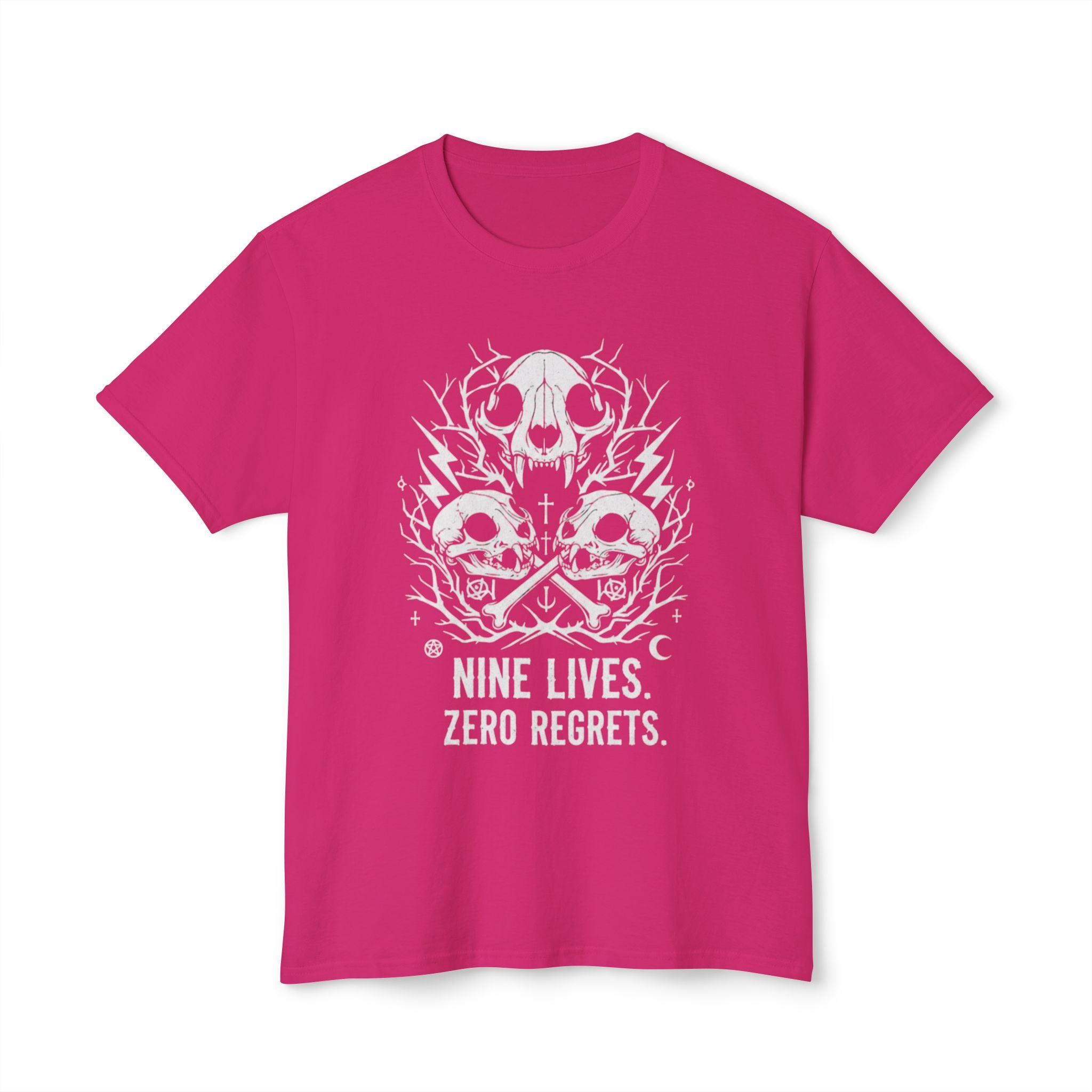 Nine Lives, Zero Regrets Cat Skull Tee — Gothic Graphic T-Shirt