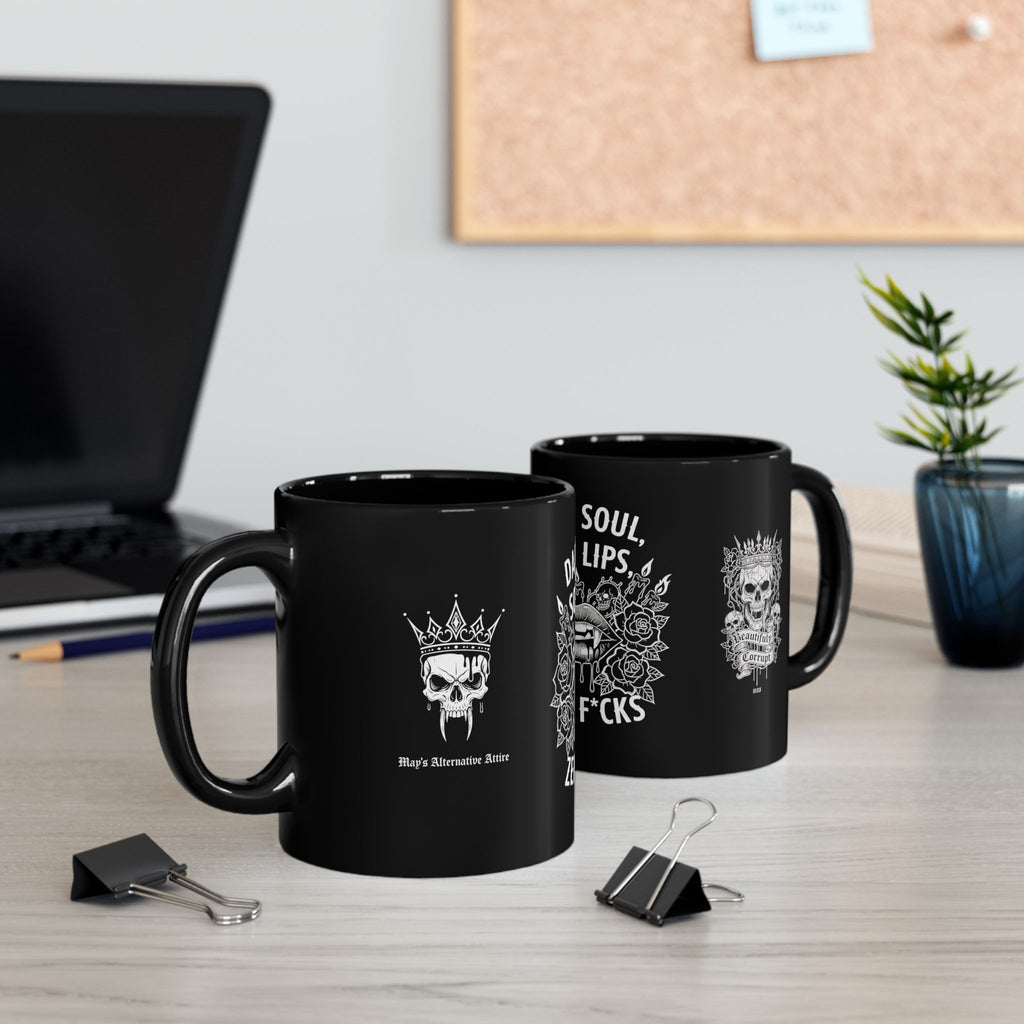 Dark Soul, Soft Lips — Gothic Black Ceramic Mug