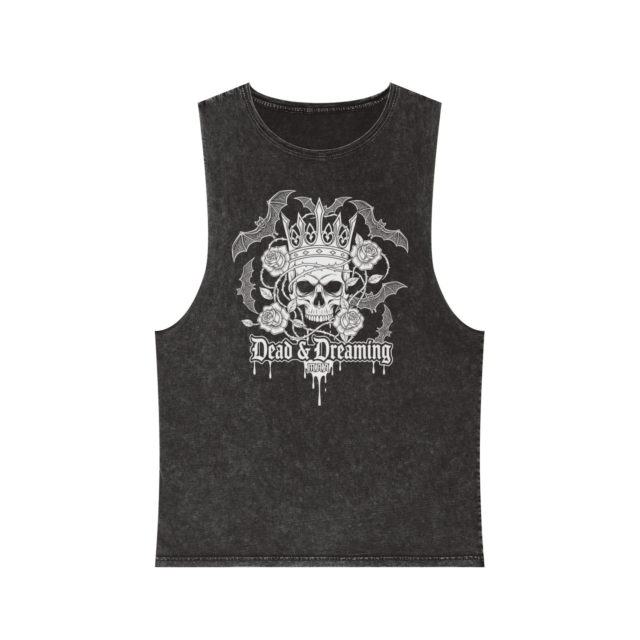 Skull Crown Tank Top — 'Dead & Dreaming' Stonewash Muscle Tee