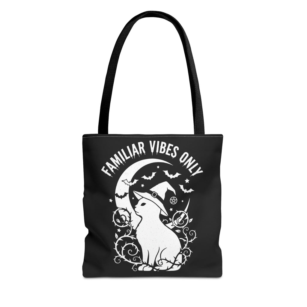 Witchy Cat Tote Bag — “Familiar Vibes Only” & M.A.A. Gothic Black Tote
