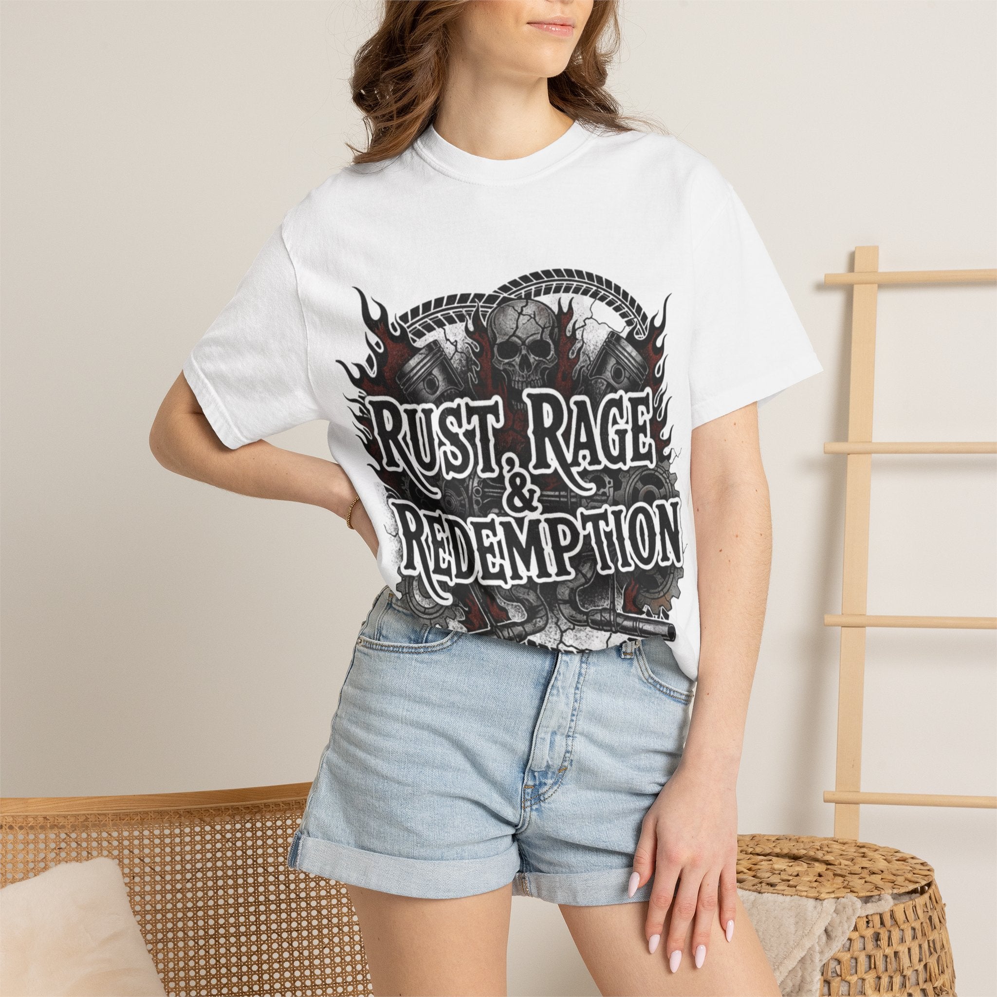 Rust, Rage & Redemption — White Stencil | MAA Gasoline & Ghosts Unisex Tee