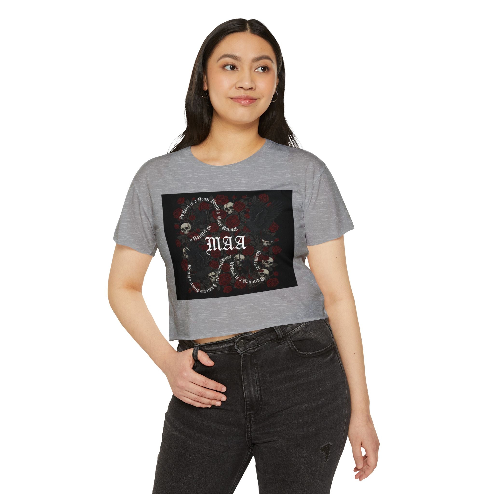 Women's Festival Crop Top — MAA Gothic Skull & Rose Crop Top (May's Alternative Attire)
