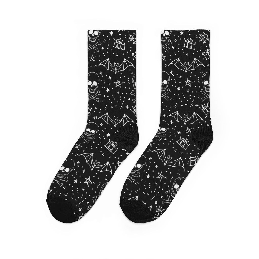 Gothic Halloween Crew Socks — Skull, Bat & Moon Padded Socks