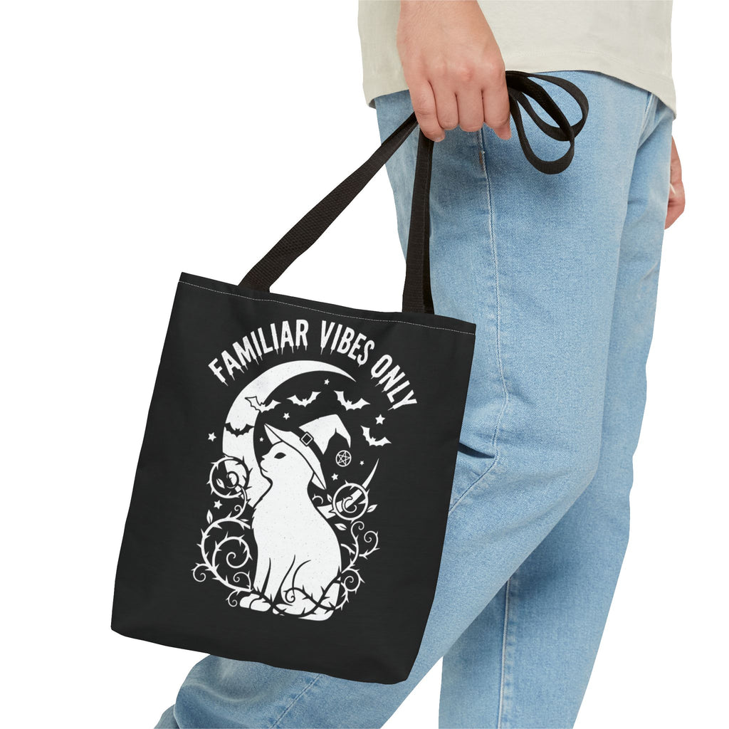 Witchy Cat Tote Bag — “Familiar Vibes Only” & M.A.A. Gothic Black Tote