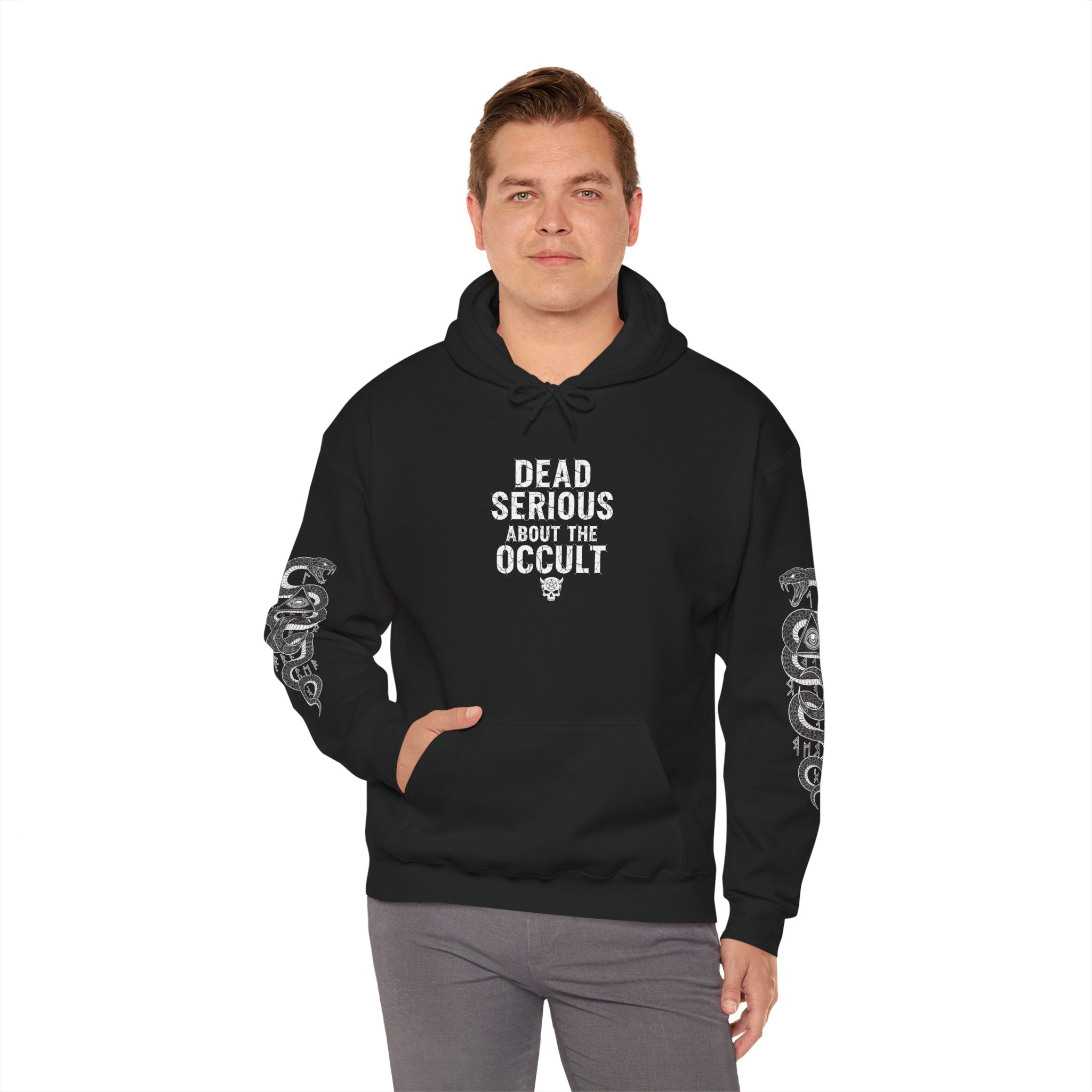 Occult Skull Hoodie — "Dead Serious About the Occult" Gothic Pullover